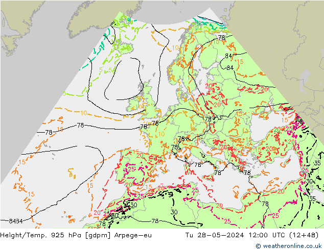 Height/Temp. 925 hPa Arpege-eu mar 28.05.2024 12 UTC