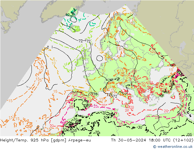 Height/Temp. 925 hPa Arpege-eu Do 30.05.2024 18 UTC