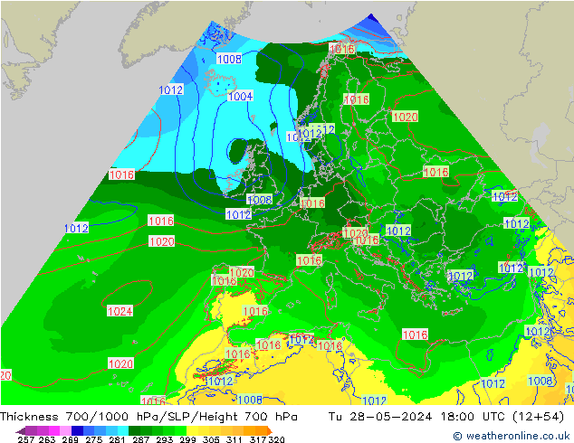 Thck 700-1000 hPa Arpege-eu wto. 28.05.2024 18 UTC