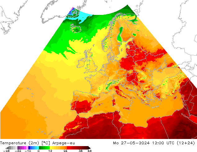 Sıcaklık Haritası (2m) Arpege-eu Pzt 27.05.2024 12 UTC