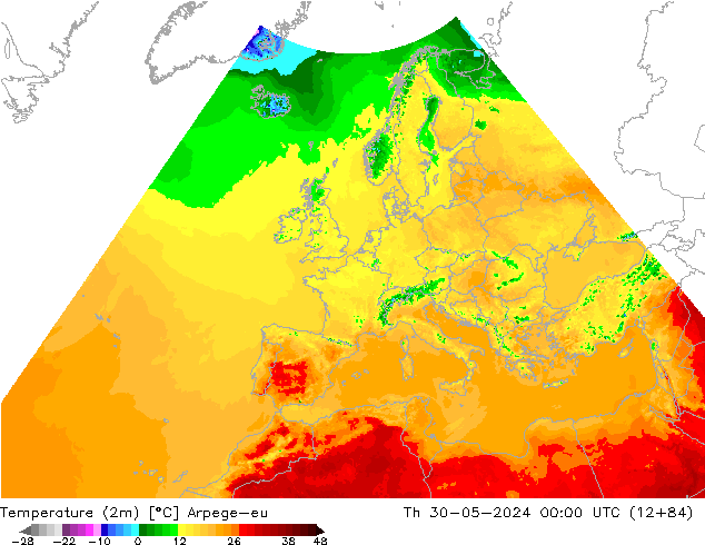 Sıcaklık Haritası (2m) Arpege-eu Per 30.05.2024 00 UTC