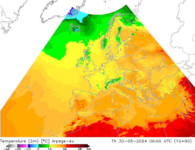 карта температуры Arpege-eu чт 30.05.2024 06 UTC