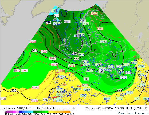 Schichtdicke 500-1000 hPa Arpege-eu Mi 29.05.2024 18 UTC