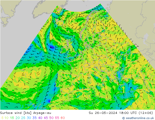 ветер 10 m Arpege-eu Вс 26.05.2024 18 UTC