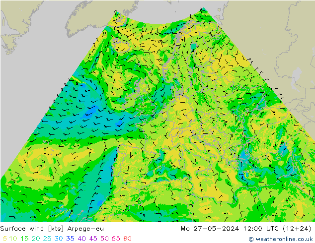 Surface wind Arpege-eu Mo 27.05.2024 12 UTC