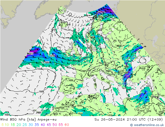 Wind 850 hPa Arpege-eu Ne 26.05.2024 21 UTC