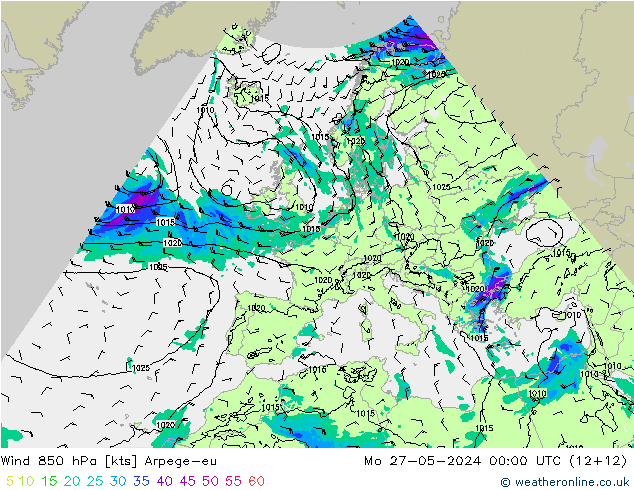 Wind 850 hPa Arpege-eu Mo 27.05.2024 00 UTC