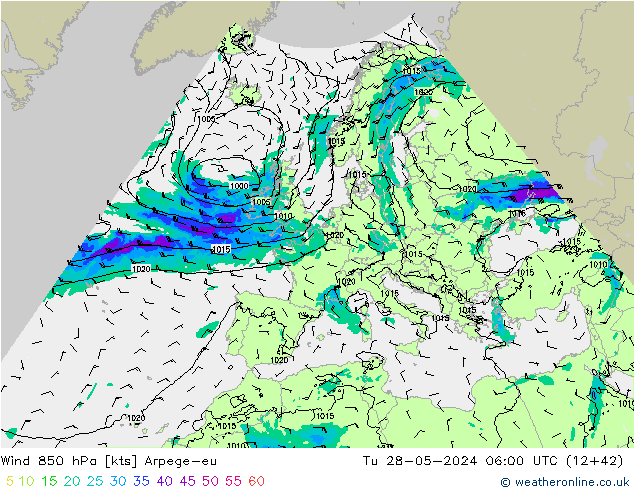 Vento 850 hPa Arpege-eu Ter 28.05.2024 06 UTC