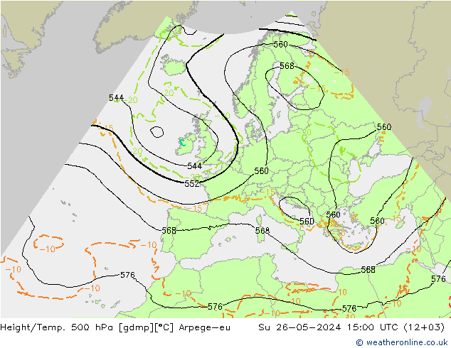 Yükseklik/Sıc. 500 hPa Arpege-eu Paz 26.05.2024 15 UTC