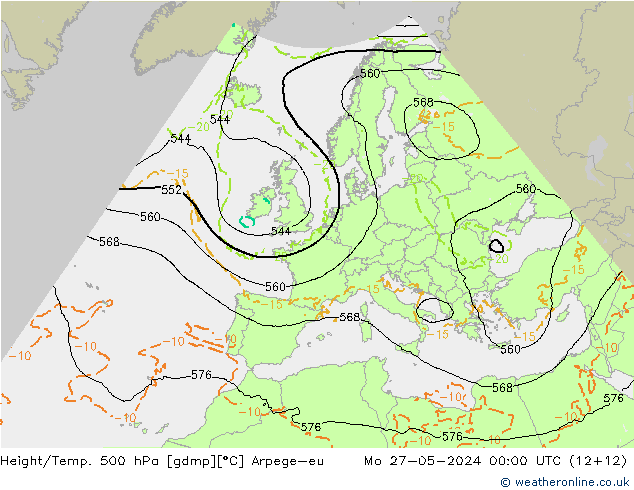 Height/Temp. 500 гПа Arpege-eu пн 27.05.2024 00 UTC
