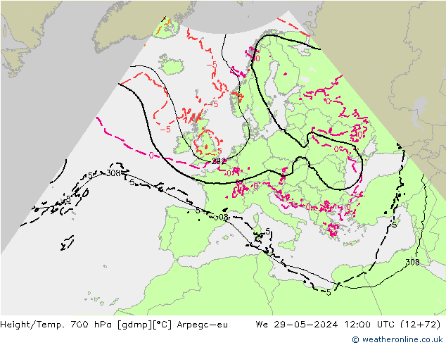 Height/Temp. 700 hPa Arpege-eu We 29.05.2024 12 UTC