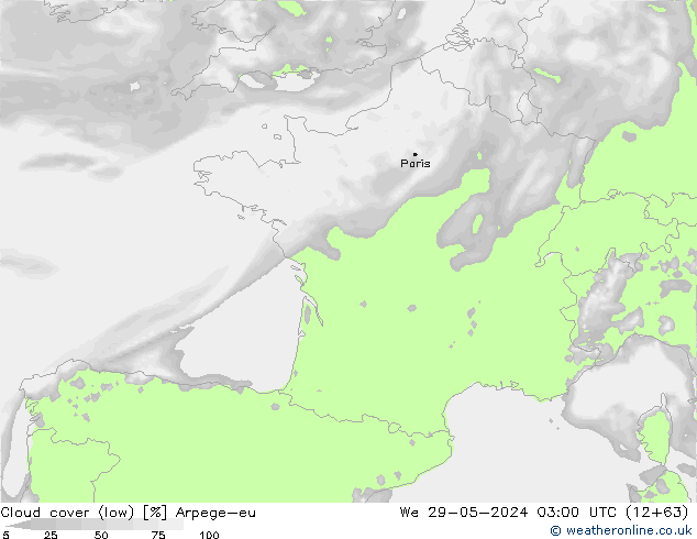 Bewolking (Laag) Arpege-eu wo 29.05.2024 03 UTC