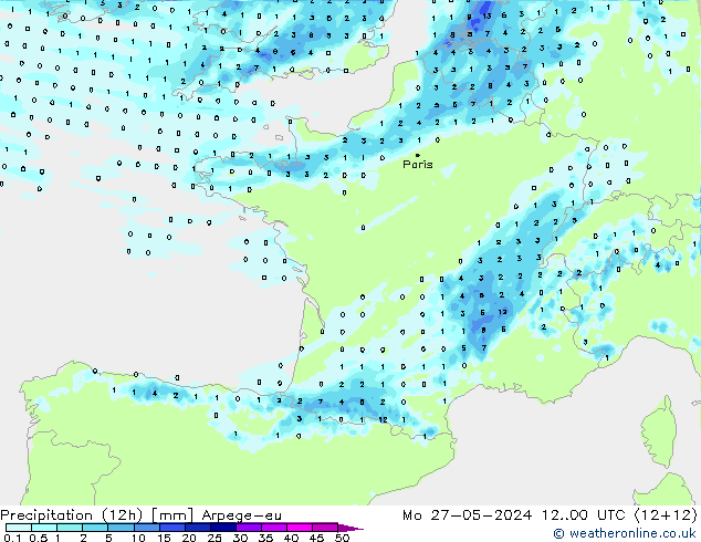 Precipitation (12h) Arpege-eu Po 27.05.2024 00 UTC
