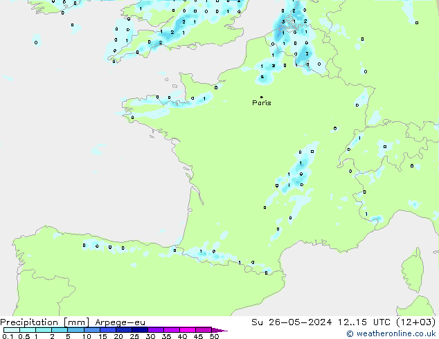 Niederschlag Arpege-eu So 26.05.2024 15 UTC