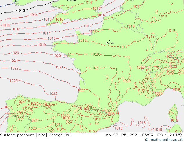 Surface pressure Arpege-eu Mo 27.05.2024 06 UTC