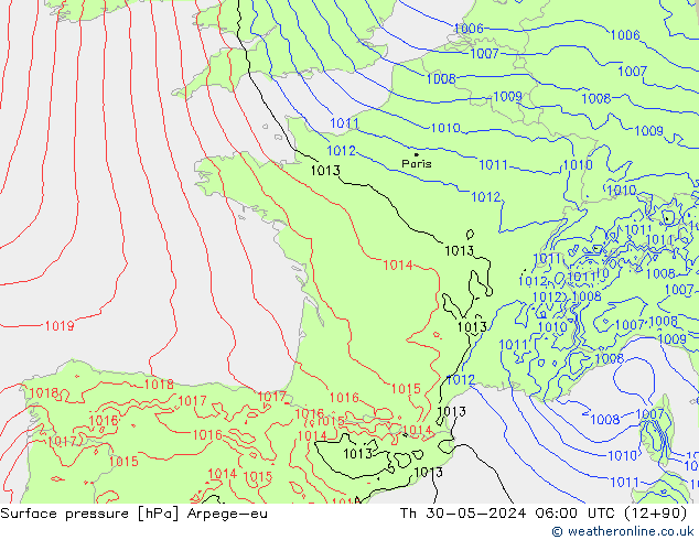 Surface pressure Arpege-eu Th 30.05.2024 06 UTC