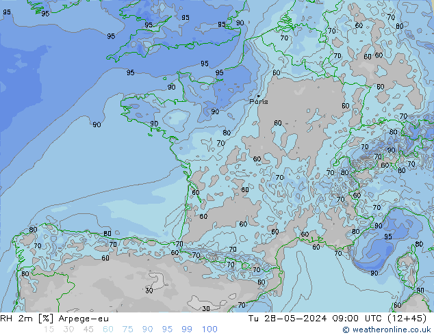 RH 2m Arpege-eu  28.05.2024 09 UTC