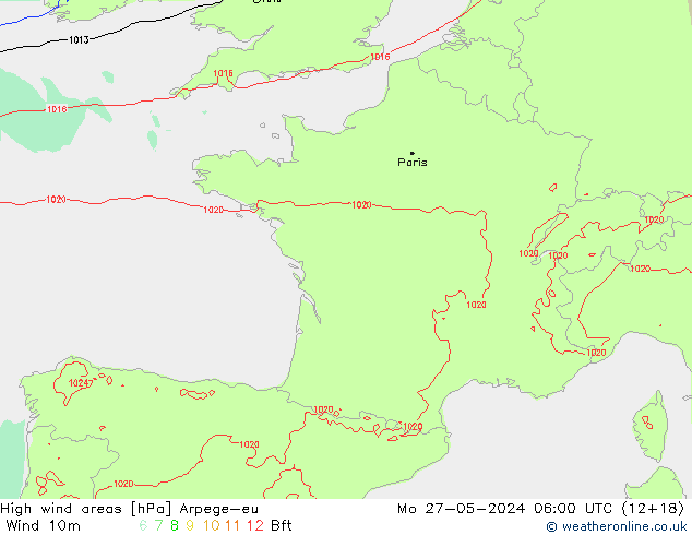 High wind areas Arpege-eu lun 27.05.2024 06 UTC