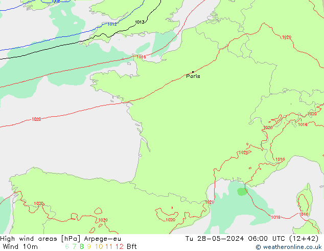 yüksek rüzgarlı alanlar Arpege-eu Sa 28.05.2024 06 UTC