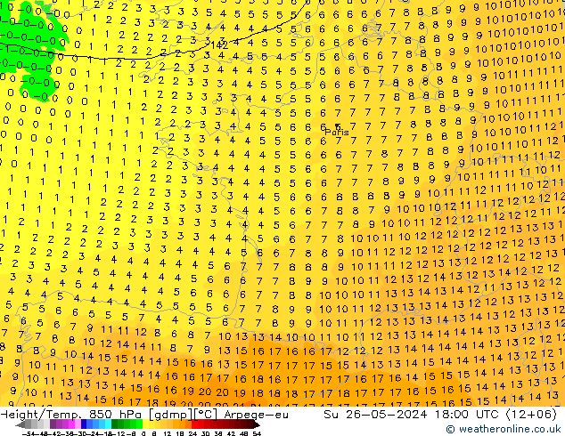 Height/Temp. 850 hPa Arpege-eu Ne 26.05.2024 18 UTC