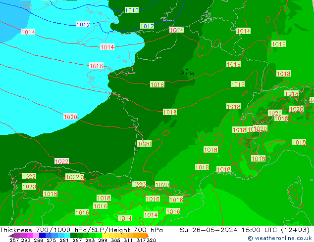 Schichtdicke 700-1000 hPa Arpege-eu So 26.05.2024 15 UTC