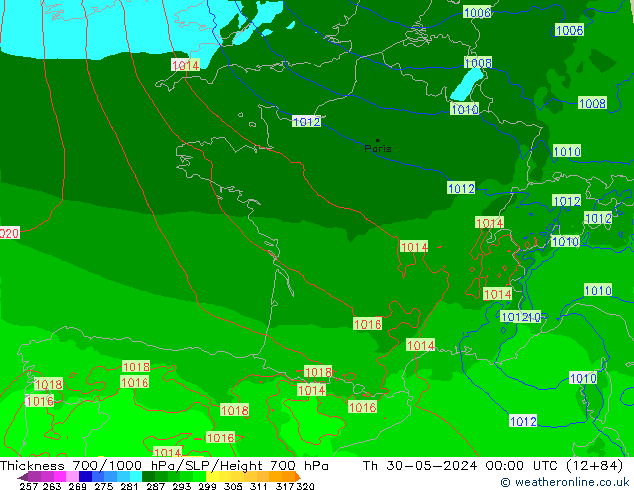 Thck 700-1000 hPa Arpege-eu Qui 30.05.2024 00 UTC