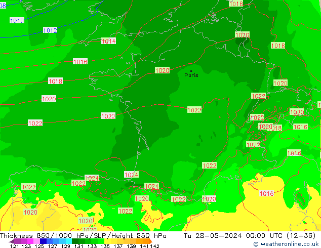 Thck 850-1000 hPa Arpege-eu mar 28.05.2024 00 UTC