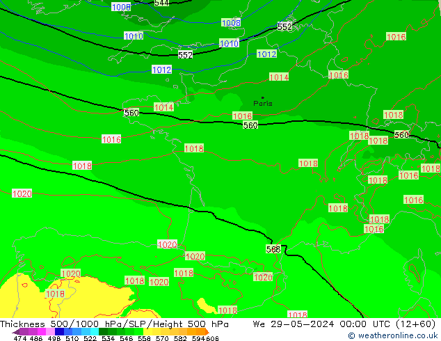 Thck 500-1000hPa Arpege-eu  29.05.2024 00 UTC