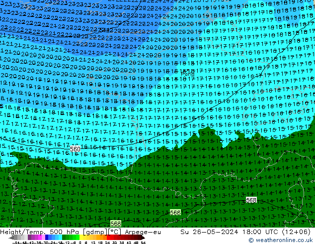 Height/Temp. 500 hPa Arpege-eu Su 26.05.2024 18 UTC