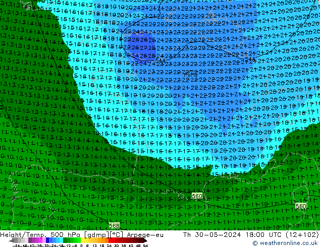 Yükseklik/Sıc. 500 hPa Arpege-eu Per 30.05.2024 18 UTC