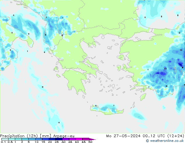 Precipitation (12h) Arpege-eu Mo 27.05.2024 12 UTC