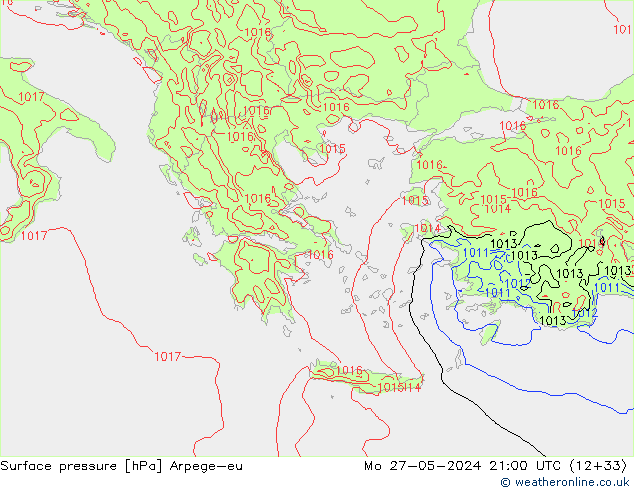 Presión superficial Arpege-eu lun 27.05.2024 21 UTC