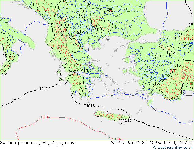 Pressione al suolo Arpege-eu mer 29.05.2024 18 UTC