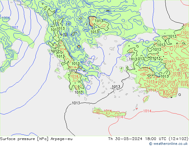 Pressione al suolo Arpege-eu gio 30.05.2024 18 UTC