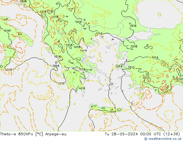 Theta-e 850hPa Arpege-eu Sa 28.05.2024 00 UTC