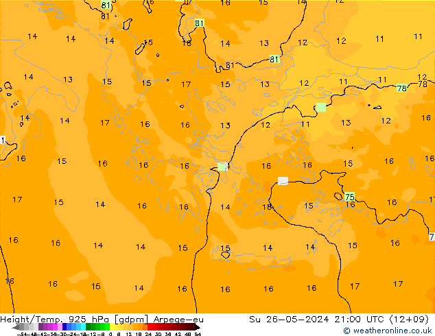 Height/Temp. 925 hPa Arpege-eu Su 26.05.2024 21 UTC