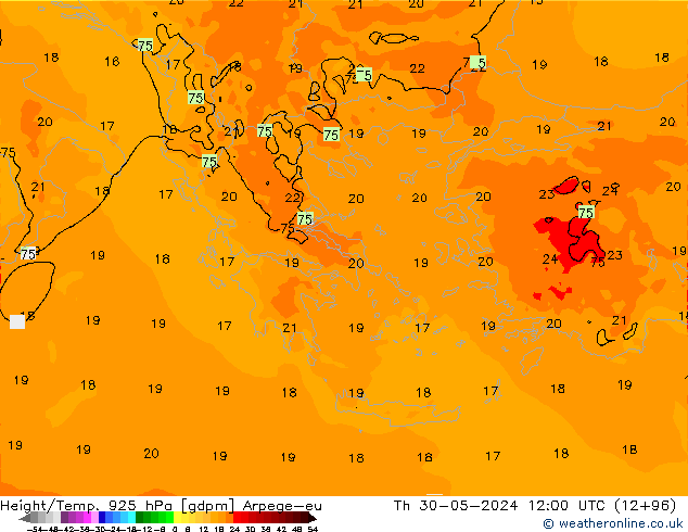 Géop./Temp. 925 hPa Arpege-eu jeu 30.05.2024 12 UTC