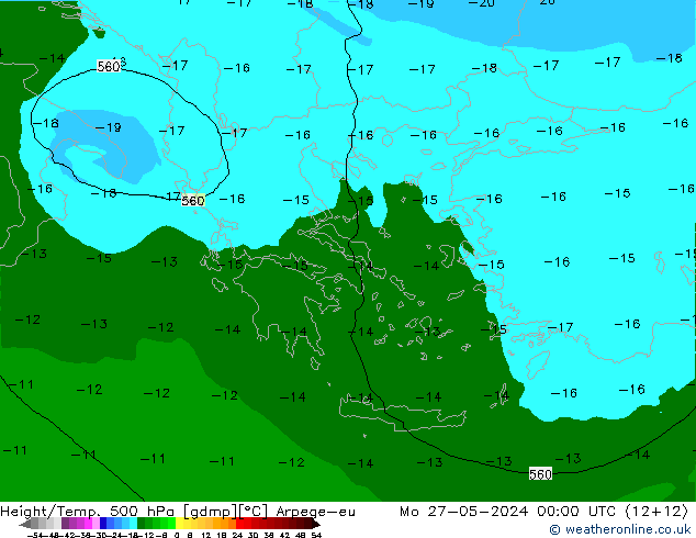 Géop./Temp. 500 hPa Arpege-eu lun 27.05.2024 00 UTC