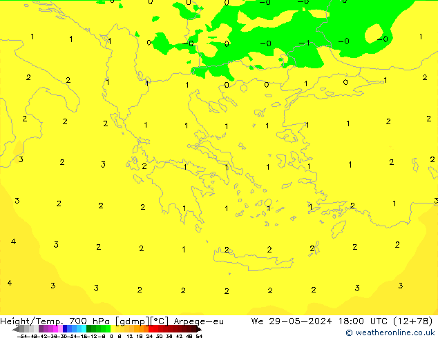 Height/Temp. 700 hPa Arpege-eu śro. 29.05.2024 18 UTC