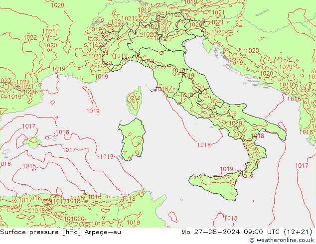 Surface pressure Arpege-eu Mo 27.05.2024 09 UTC