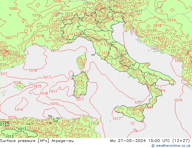 Surface pressure Arpege-eu Mo 27.05.2024 15 UTC