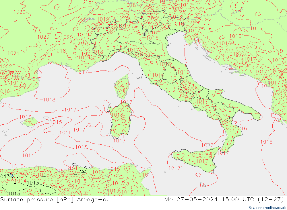 Surface pressure Arpege-eu Mo 27.05.2024 15 UTC