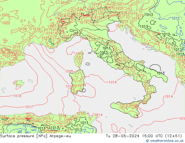 Atmosférický tlak Arpege-eu Út 28.05.2024 15 UTC