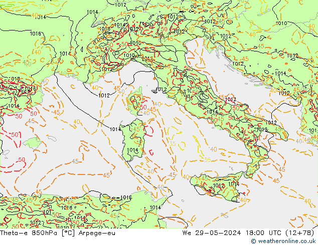 Theta-e 850hPa Arpege-eu  29.05.2024 18 UTC