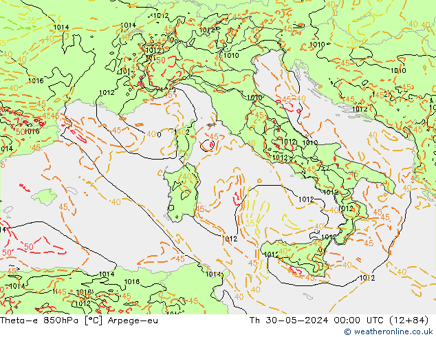 Theta-e 850hPa Arpege-eu  30.05.2024 00 UTC