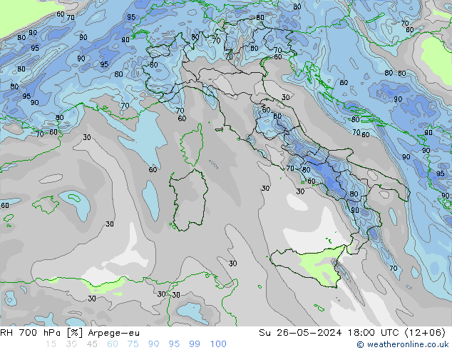 RH 700 hPa Arpege-eu Ne 26.05.2024 18 UTC