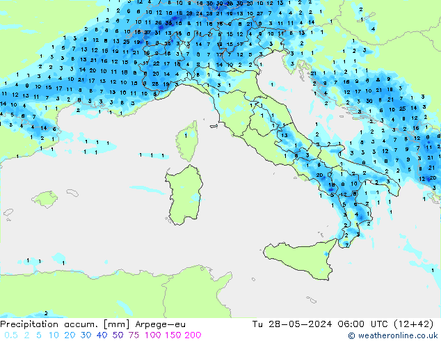 Precipitation accum. Arpege-eu  28.05.2024 06 UTC