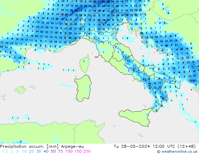 Précipitation accum. Arpege-eu mar 28.05.2024 12 UTC