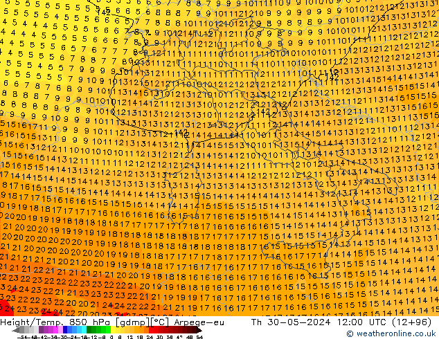 Hoogte/Temp. 850 hPa Arpege-eu do 30.05.2024 12 UTC