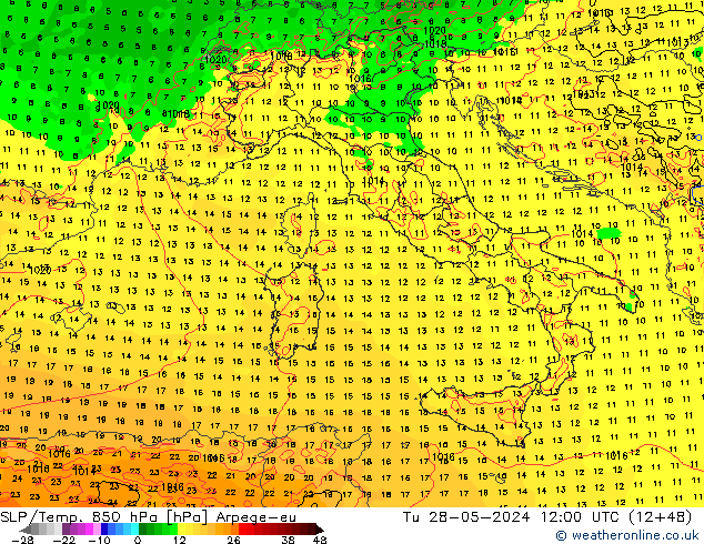 SLP/Temp. 850 hPa Arpege-eu mar 28.05.2024 12 UTC